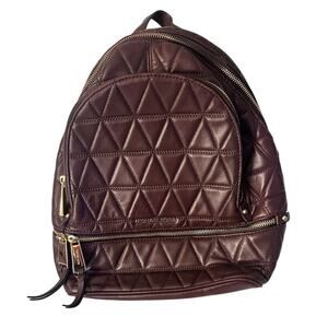 Michael Kors Rhea Quilted Leather Backpack Bag Purse Barolo Gold Zip - Excellent